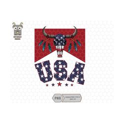 usa png, retro july 4th png, cowboy 4th of july , western sublimation png, red white blue, independence day png, bull skull png, western 4th