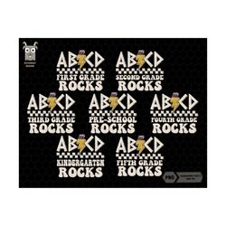 alphabet abcd rock png bundle, back to school png bundle, first day of school, retro teacher, 1st grade rock, school shirt, lightening bolt