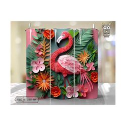 3d pink flamingo 20 oz skinny tumbler sublimation design, instant digital download, straight and tapered tumbler wrap