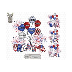 personalized 4th of july grandma png, nana little balloon,  american flag, patriotic mimi balloon png, custom kids shirt, independence day