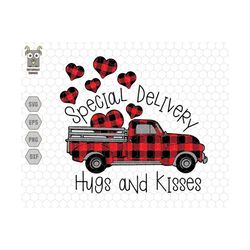 special delivery hugs and kisses svg, plaid vintage svg, truck hearts love, romantic valentines quote, instant download, digital file svg