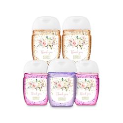 Blush Pink Floral Mini Hand Sanitizer Labels, EDITABLE Template, Baptism Favors, Rose Flowers & Gold Confetti, Baby Show