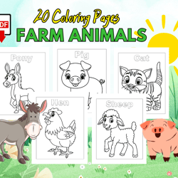 Farm Animals Coloring Pages for Kids | Farm Activity Sheet - Instant Digital Download
