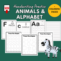 animals & alphabet handwriting practice for kids | preschool alphabet workbook | letter tracing | coloring pages for pre
