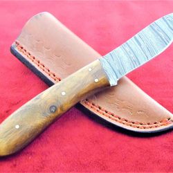 custom hand forged damascus steel fixed blade hunting camping skinner edc knife