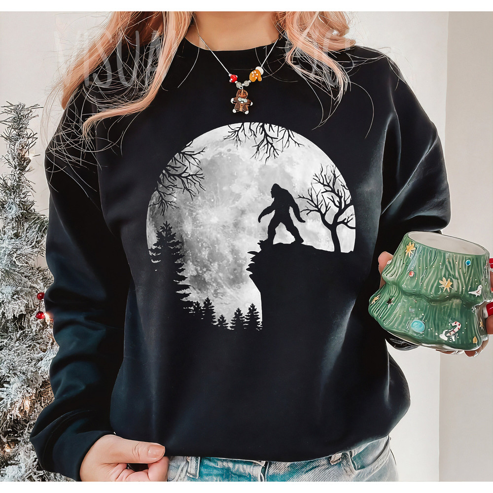 Retro Bigfoot At The Moon T-Shirt, Bigfoot and Moon T-Shirt, Moon T-Shirt, Funny Bigfoot Moon Shirt, Family Matching Shirts, Bigfoot Tee.jpg