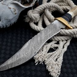 handmade damascus bowie knife hand forged skinner hunting knife camp fixed blade