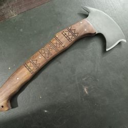 custom handmade high carbon steel fixed blade axe knife in roose wood handle