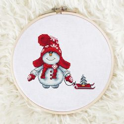 Christmas snowman Cross stitch pattern PDF, Snowman Cross stitch pattern, Winter Cross stitch pattern