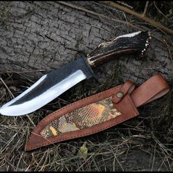 custom handmade carbon steel fixed blade bowie knife handle stag hor -best gift