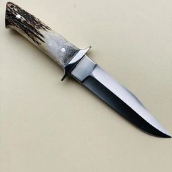 custom handmade d2 steel hunting bowie knife with stag horn handle with sheath