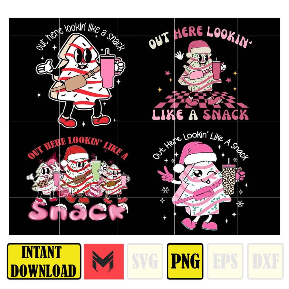 Out Here Lookin Like A Snack PNG Bundle, Boojee Tumbler Inspired Belt Bag Sublimation Design Download, Retro Christmas Tree Cake Png.jpg