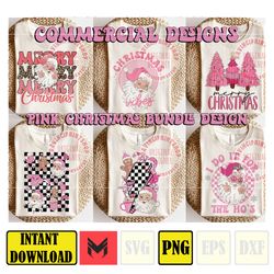 retro christmas sublimation png bundle, christmas png bundle, pink santa png, pink christmas png bundle, pink christmas