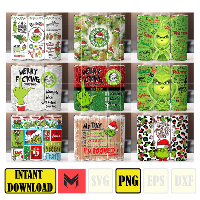The Grinch Christmas Tumbler Wrap Bundle, Grinch Christmas Designs, 20oz Skinny Tumbler Wrap, PNG Sublimation Digital, Instant Download.jpg
