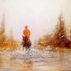 cowboy painting original oil painting on canvas, impressionist art, western original art by "walperion paintings"