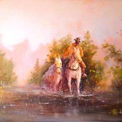 Cowboy Painting ORIGINAL OIL PAINTING on Canvas, Sounthwestern Art Original Art by "Walperion Paintings"