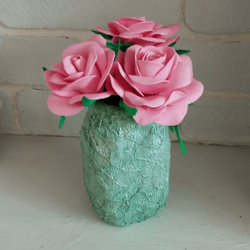 Handmade pink roses from revelour in a vase
