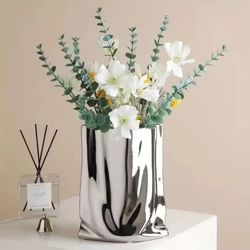 Vases for Wedding Dinner Table Party, Silvery Ceramic Vase, Flower Vase Minimalist Nordic Style for Home Decor