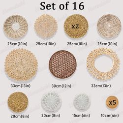 Set of 16 Hanging Woven Baskets, Round Rattan Straw Seagrass Baskets for Living Room/Kitchen/Bedroom Handmade Wall Decor