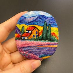 Tuscany. Needle felted landscape brooch. Wool gift for wife.