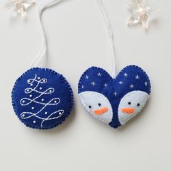 Christmas ornaments, set of 2  Christmas tree ornaments, Christmas tree decorations, felt ornaments, heart ornaments