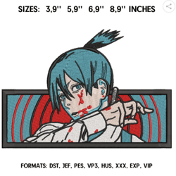 chainsaw man aki embroidery design, chainsaw man anime embroidery design, embroidery pattern, anime design pes brother