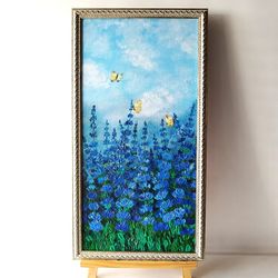 Blue floral canvas wall art wildflowers acrylic painting