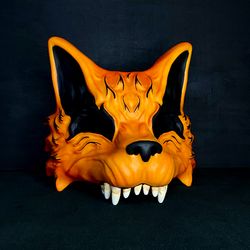 Kitsune Half mask, Japanese Fox half mask, Orange Fox mask, the nine tail fox, Orange kitsune mask, Anime cosplay mask