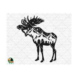 mountain range moose svg, moose silhouette svg, moose svg, moose cut file, moose vector, dxf, eps, png, cricut, silhouette
