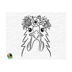 chicken with flower crown svg, chicken face svg, flower chicken svg, floral chicken svg, cut files, cricut, silhouette, png, svg, eps, dxf