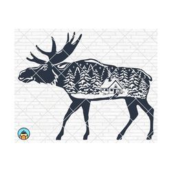 moose svg | winter moose svg | mountain moose svg | moose clipart | moose silhouette | mountains svg | silhouette files | moose svg files