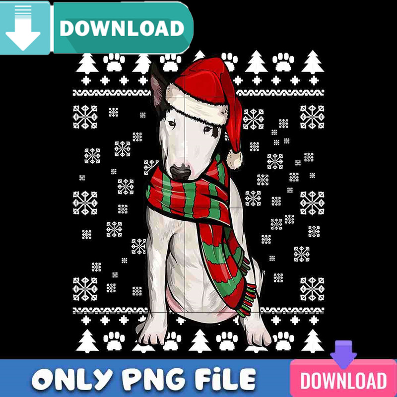 Bull Terrier Dog Santa Hat PNG Perfect Sublimation Design Download.jpg