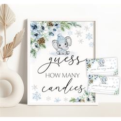 Winter Elephant Guess How Many Candies Sign Holiday Baby Shower Guess How Many Candies Game Winter Wonderland Candies Ga