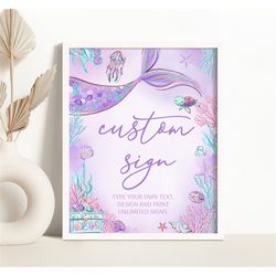 editable mermaid custom sign mermaid under the sea custom sign little mermaid birthday custom sign custom mermaid sign 0