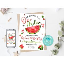 editable watermelon birthday invitation one in a melon 1st birthday invitation red watermelon invitation one in a melon