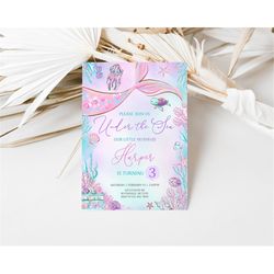 editable mermaid birthday invitation mermaid under the sea birthday party little mermaid invitation whimsical mermaid bi