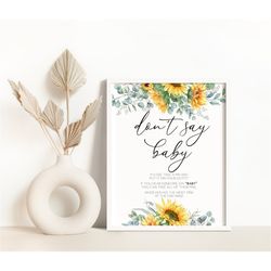 Sunflower Don't Say Baby Shower Sign Rustic Sunflower Baby Shower Decoration Watercolor Sunflower Don't Say Baby Game 01