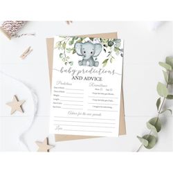 EDITABLE Grey Elephant Predictions and Advice Template Gender Neutral Baby Prediction Cards Advice For Mom And Dad Game