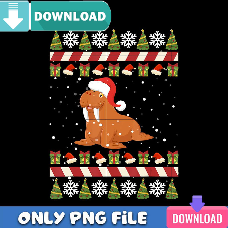 Walrus Santa Hat Christmas PNG Perfect Files Design Download.jpg
