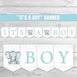 It's a Boy Banner Boy Elephant Baby Shower Banner Blue Elephant Baby Shower Party Decoration Safari Elephant Banner Show