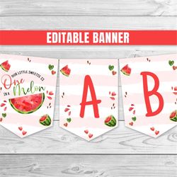 editable watermelon birthday banner one in a melon birthday banner red watermelon birthday decoration watermelon 1st bir