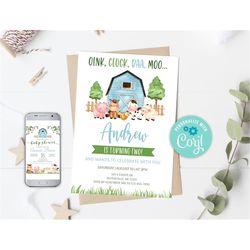 editable farm birthday invitation blue farm animals birthday invite boy barnyard birthday blue farm party invitations 01