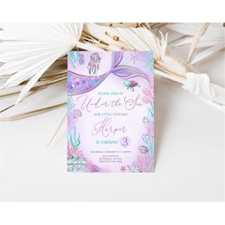 editable mermaid birthday invitation mermaid under the sea birthday party little mermaid invitation whimsical mermaid bi