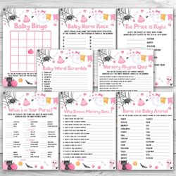 Little Boo Baby Shower Game Package 8 Printable Halloween Baby Shower Games Party Pack Ghost Baby Shower Games Bundle 01