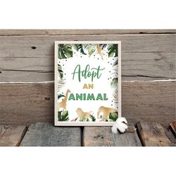 Adopt an Animal Birthday Sign Boy Table Decor, Gold Animals Table Sign, Printable Safari Table Decor, Wild One Zoo Party