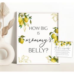 Lemon Guess How Big Is Mommy's Belly Lemon Baby Shower Belly Guessing Game Sign Citrus Baby Shower Guessing Game Sign 01