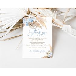 editable blue pampas grass thank you card pampas grass baby shower thank you boho shower thank you card tropical desert