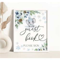 winter elephant guestbook sign holiday guest book sign winter wonderland baby shower decor sign snowflake elephant showe