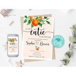 A Little Cutie is on the Way Baby Shower Invitation Editable Orange Baby Shower Invitation Orange Gender Neutral Baby Sh