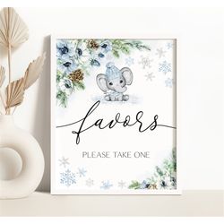 Winter Elephant Favors Sign Holiday Baby Shower Favor Sign Elephant Winter Birthday Please Take One Sign Snowflake Eleph